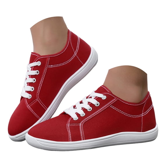 Women's Canvas Slip On Sneakers Casual Classic Comfortable Shoes Low Top Arch Support Lightweight Flats for Walking Daily Wear(Red,Size 8.5)