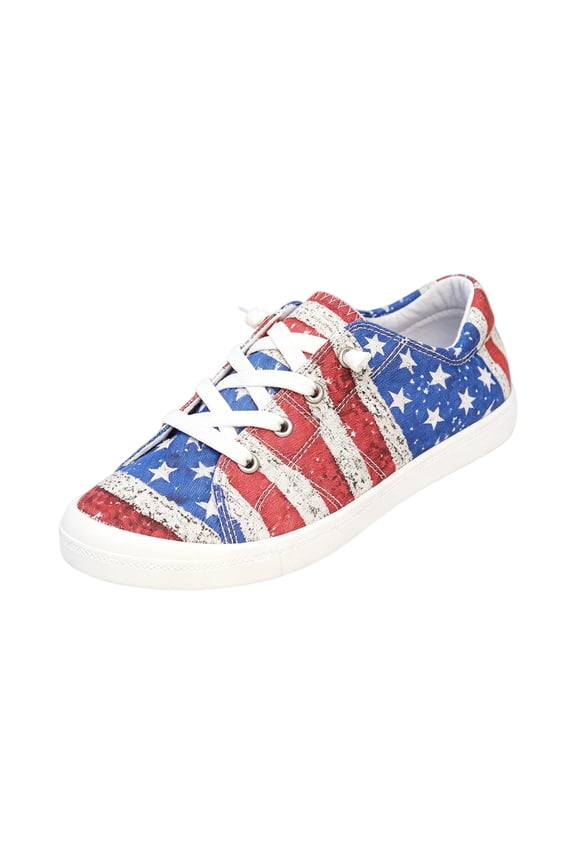 Women's Canvas Sneakers Casual Slip On Low Top Shoes with American Flag Print Fashion Comfort Walking Flat Shoes for Summer (Blue,40)