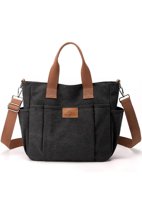 Women's Canvas Tote Bag Lightweight Work Handbag Travel Crossbody Purse with Water Bottle Pocket