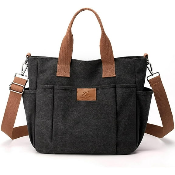 Women's Canvas Tote Bag Lightweight Work Handbag Travel Crossbody Purse with Water Bottle Pocket