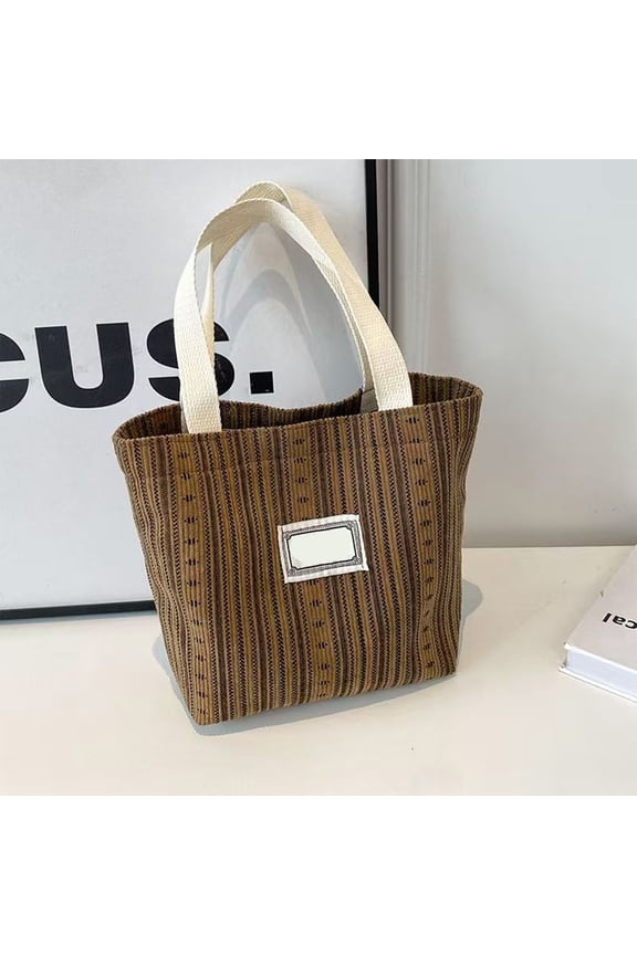 Women's Canvas Tote Bag, Striped Design with Double Carrying Options, Large Capacity for Books Tablets, Suitable for Classroom Commuting Shopping, Durable and Versatile, Easy to Match Daily Outfits