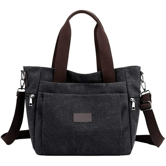 Women's Canvas Tote Bag, Vintage Work Handbag with Multi Pockes Fashion Shoulder Purse Causal Canvas Crossbody Bags