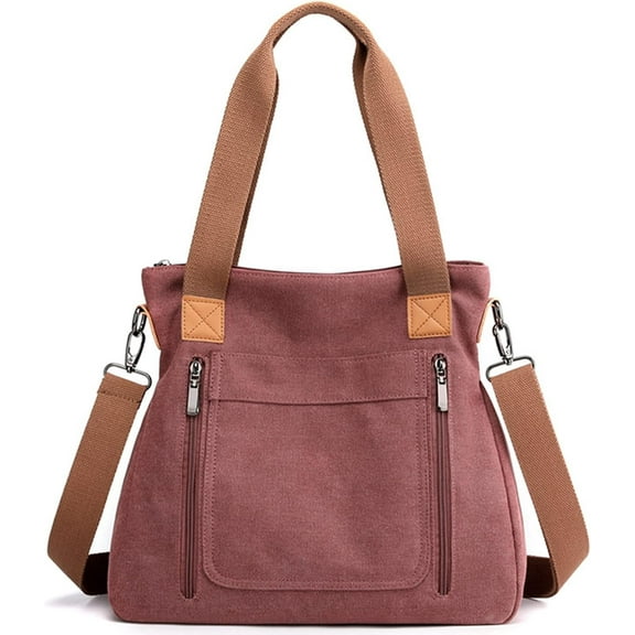 Women's Canvas Tote Bag Work Shoulder Crossbody Bags Vintage Multi-pocket Handbags