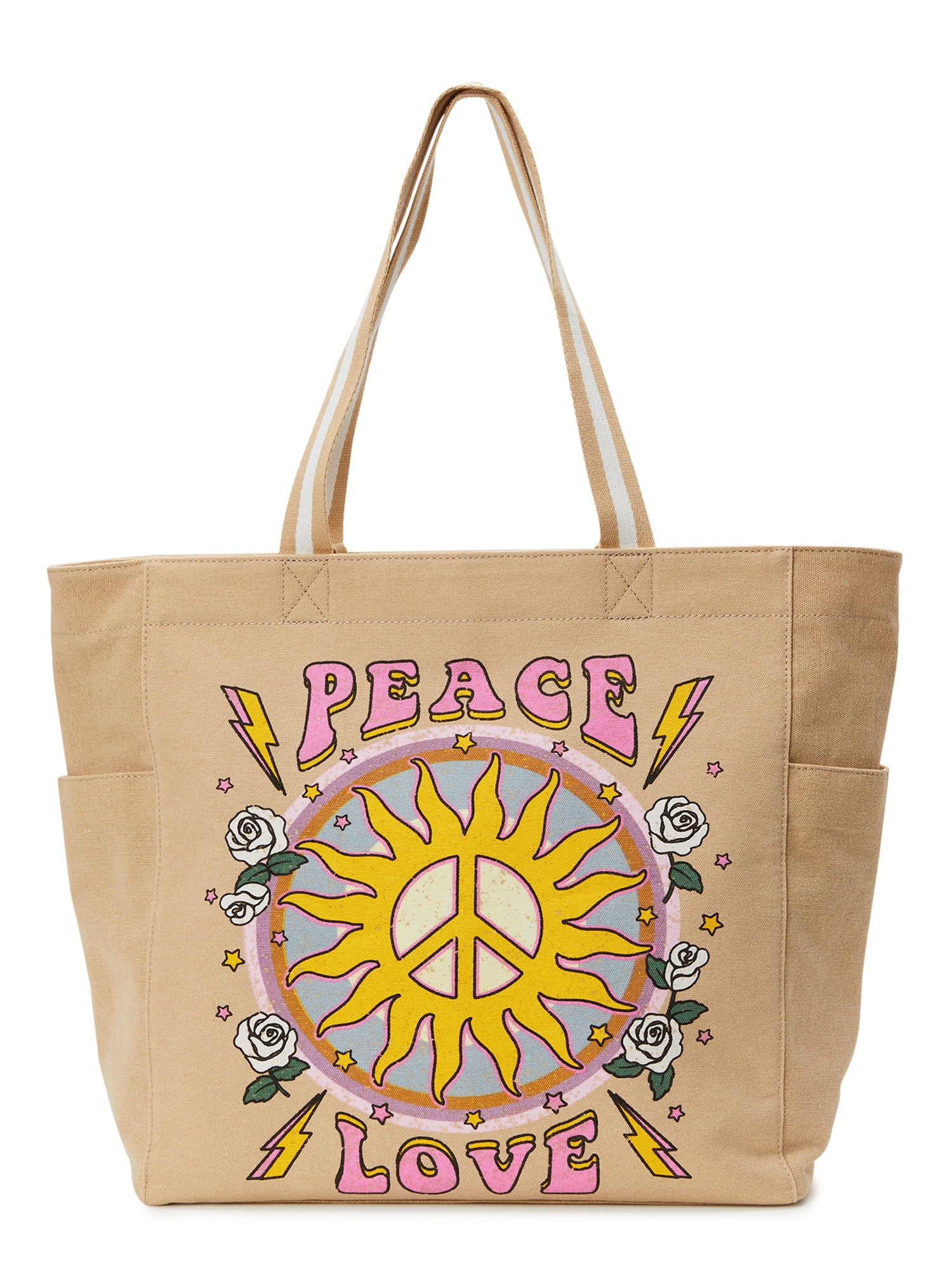 PEACE AND LOVE CANVAS TOTE BAG Natural – Bodega