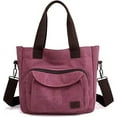 thumbnail image 1 of Women's Canvas Tote Purse Shoulder Crossbody Bag Small Handbag Multi-pocket Top Handle Work Bags, 1 of 16