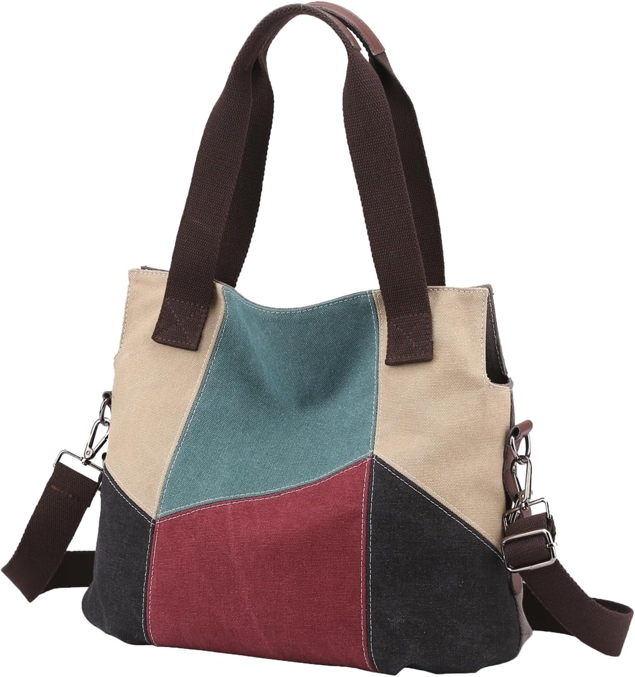 Women's Canvas Tote Purse for Work,Medium Casual Multi Pocket Crossbody Tote Bag with Shoulder Strap