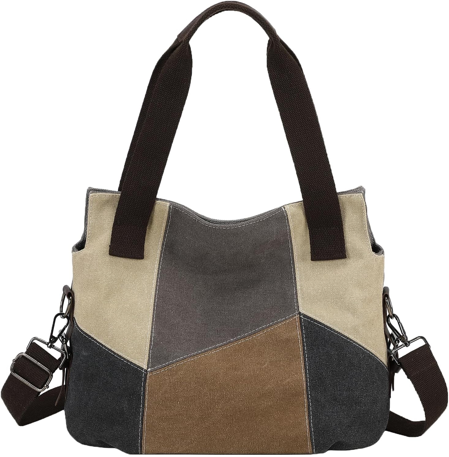 Women's Canvas Tote Purse for Work,Medium Casual Multi Pocket Crossbody Tote Bag with Shoulder Strap