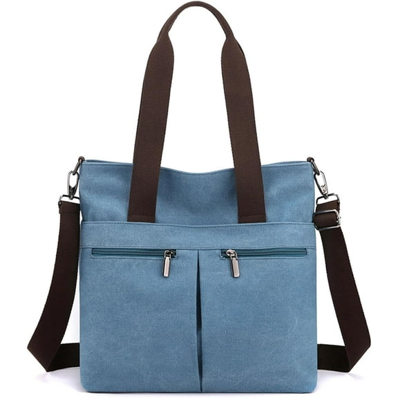 Women's Canvas Tote Purses Multi-pocket Work Handbags Large Shoulder Crossbody Bags