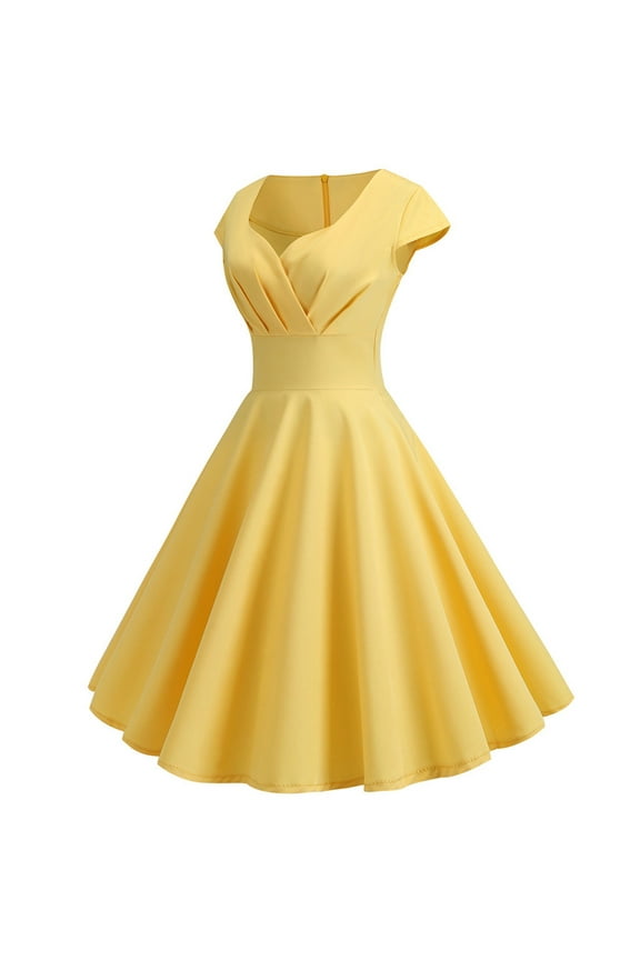 Women's Cap Sleeve 1950s Retro Vintage Cocktail Swing Dresses with Pocket