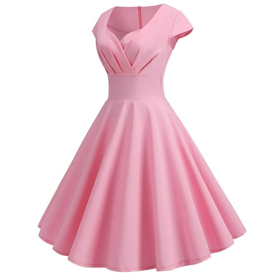 Women's Cap Sleeve 1950s Retro Vintage Cocktail Swing Dresses with Pocket