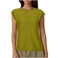 thumbnail image 1 of Women's Cap Sleeve Crewneck Tops Summer Solid Color Casual Basic T Shirts Green,L, 1 of 6