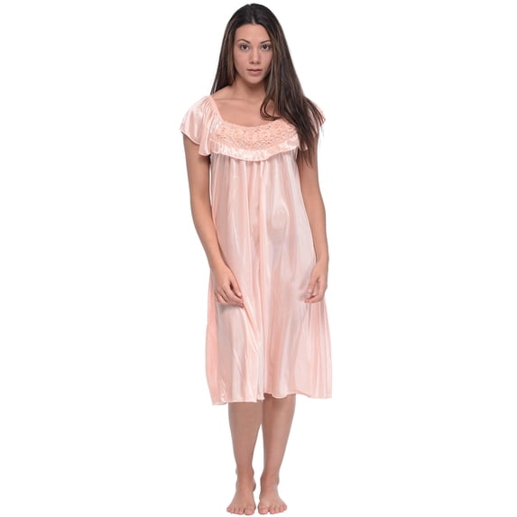 Women's Cap Sleeve Flower Silky Tricot Nightgown
