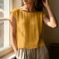 thumbnail image 1 of Women's Cap Sleeve Linen Top Round Neck Loose Fit Solid Color Blouses Lightweight Comfy Summer Casual Shirts, 2026 New Limited-time Off, 1 of 7