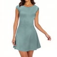 thumbnail image 1 of Women's Cap Sleeve Swing Mini Dresses 2025 Summer Trendy Crewneck A-Line Elegant Cocktail Office Dress Short Dresses, 1 of 5