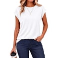 thumbnail image 1 of Women's Cap Sleeve T Shirts Casual Cotton Loose Fit Crew Neck Summer Tee Basic Tops for Women, 1 of 7