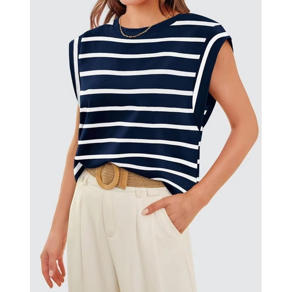 Women's Cap Sleeve Tank Top Summer Casual Tee Shirt Loose Crew Neck Basic Tank Soft Breathable Trendy Slouchy Work Vacation Outfits