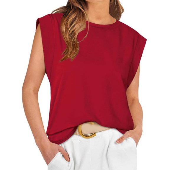 Women's Cap Sleeve Tank Top Summer Casual Tee Shirt Loose Crew Neck Basic Tank Soft Breathable Trendy Slouchy Work Vacation Outfits