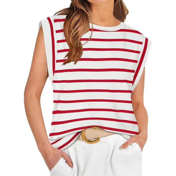 Women's Cap Sleeve Tank Top Summer Casual Tee Shirt Loose Crew Neck Basic Tank Soft Breathable Trendy Slouchy Work Vacation Outfits