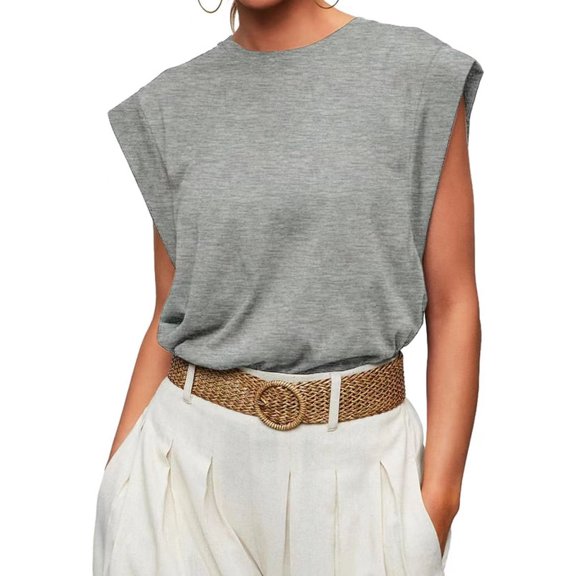 Women's Cap Sleeve Tank Top Summer Casual Tee Shirt Loose Crew Neck Basic Tank Soft Breathable Trendy Slouchy Work Vacation Outfits