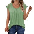 thumbnail image 1 of Women's Cap Sleeve Tunic Tops Lace Pleated Tees Crew Neck T-Shirts Loose Plain T Shirt Plus Size Blouses Trendy Summer 2025, 1 of 8