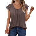 thumbnail image 1 of Women's Cap Sleeve Tunic Tops Lace Pleated Tees Crew Neck T-Shirts Loose Plain T Shirt Plus Size Blouses Trendy Summer 2025, 1 of 8