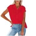 thumbnail image 1 of Women's Cap Sleeve Western Shirts Casual Button Down Short Sleeve Blouse Tops Relaxed Fit Summer Work Collar Shirts, 1 of 6