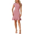 thumbnail image 1 of INSPIRE CHIC Women's Cap Sleeves Round Neck Tiered Ruffled Hem Above Knee Dress XS Dark Pink, 1 of 6