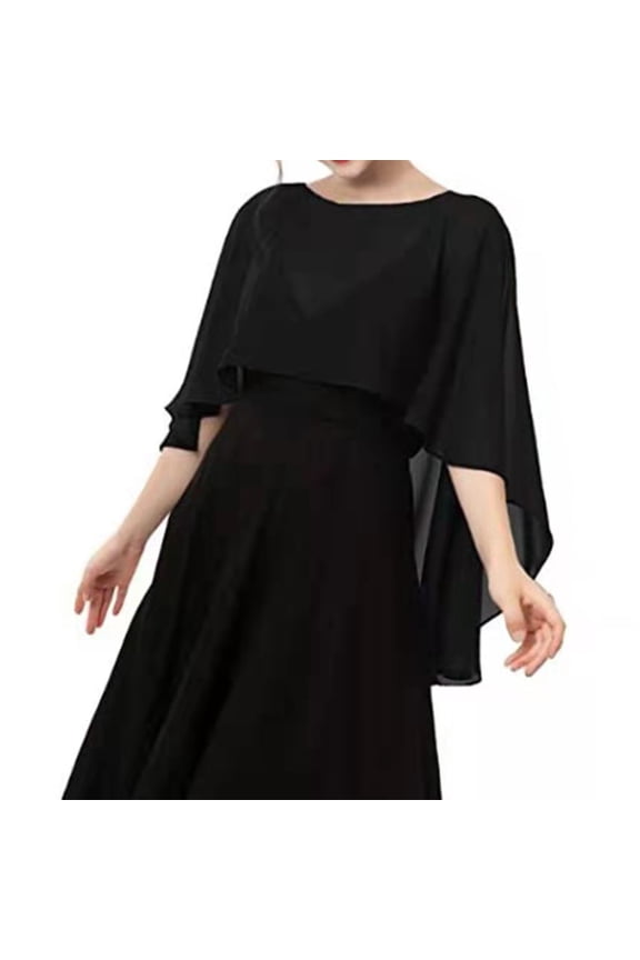 Women's Capelet Shawls and Wraps for Evening Dresses Soft Bridesmaid Shawl Chiffon Cape Wedding Cover Up Black One Size