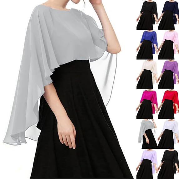 Women's Capelet Shawls and Wraps for Evening Dresses Soft Bridesmaid Shawl Chiffon Cape Wedding Cover Up Light Gray