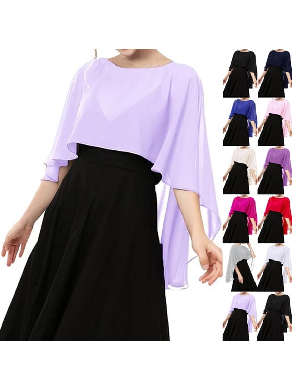 Women's Capelet Shawls and Wraps for Evening Dresses Soft Bridesmaid Shawl Chiffon Cape Wedding Cover Up Light Purple