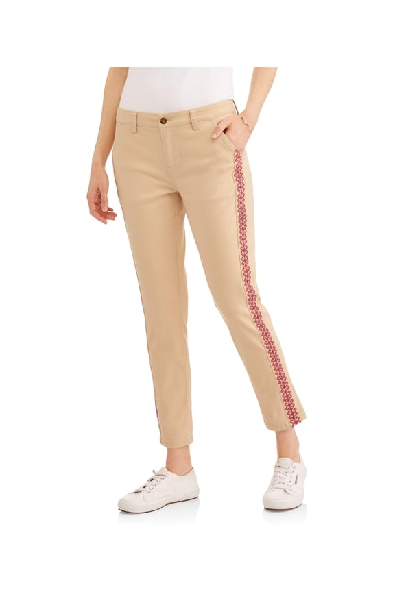 Women's Capri Chinos with Embroidered Trim