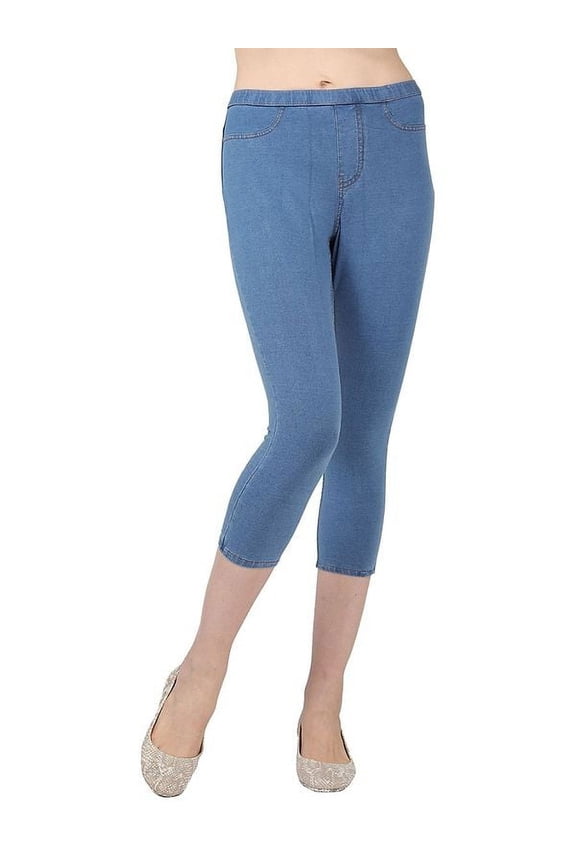 Priga Denim Cotton Capri Jean Leggings - Womens - Female (Medium/Large, Light Wash)