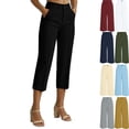 thumbnail image 1 of Women's Capri Dress Pants Business Casual High Waist Stretchy Workwear Office Straight Leg Solid 3/4 Length Work Pants, 1 of 10