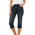 thumbnail image 1 of Women's Capri Jeans Mid Rise Straight Leg Denim Capri Pants Summer Ripped Hem Cropped Pants with Pockets, 1 of 6