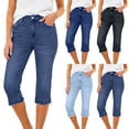 thumbnail image 1 of Women's Capri Jeans Mid Rise Straight Leg Denim Capri Pants Summer Ripped Hem Cropped Pants with Pockets, 1 of 6