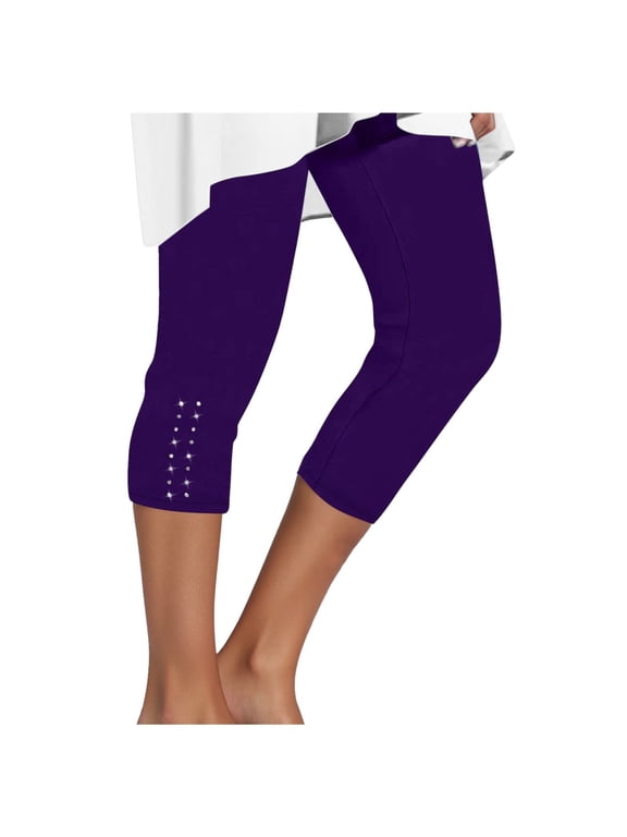 Women's Capri Leggings - Summer Rhinestone High Waist Yoga Compression Pants