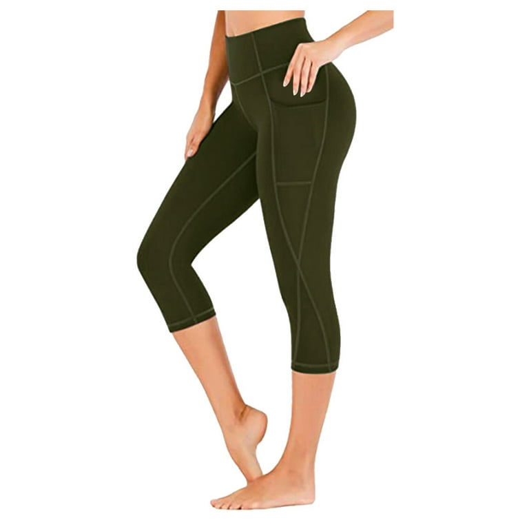 Women's Capri Leggings Workout Yoga Running Athletic Workout Capris High  Waisted Pull On Cropped Leggings with Pockets 