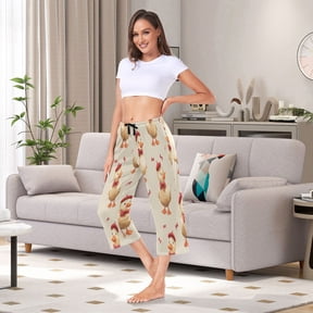 Women's Capri Pajama Pants with Side Pockets Dapper Duck Pattern Lounge Sleep Pants Relaxed Fit Casual Sleepwear Loungewear for Home