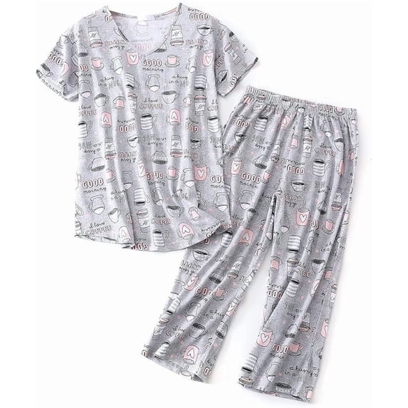 Women's Capri Pajama Set Short Sleeve Top Capri Pants Sleepwear Animal Printed