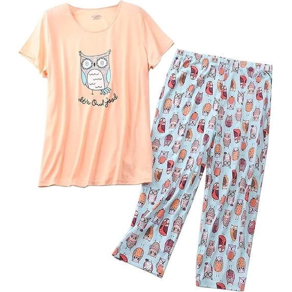 Women's Capri Pajama Set Short Sleeve Top Capri Pants Sleepwear Animal Printed