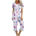 thumbnail image 1 of Women's Capri Pajama Sets Summer Floral Print Short Sleeve Sleepwear Top and Capri Pants 2 Piece Loungewear, 1 of 6