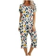 thumbnail image 1 of Women's Capri Pajama Sets Summer Floral Print Short Sleeve Sleepwear Top and Capri Pants 2 Piece Loungewear, 1 of 6