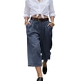 thumbnail image 1 of Women's Capri Palazzo Pants High Waist Wide Leg Summer Beach Pant Trendy Chino Capris Trouser with Pockets, S, 1 of 8