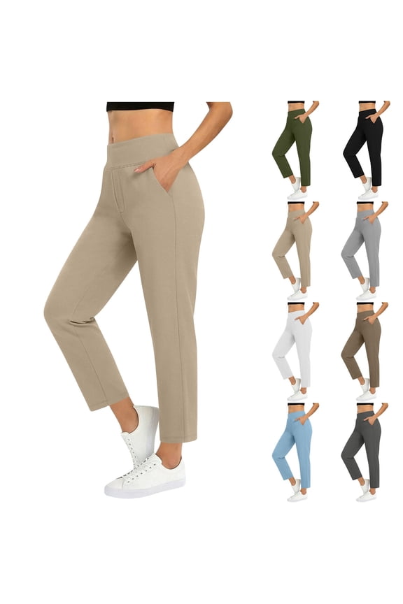 Women's Capri Pants 25'' Stretchy High Waisted Pull-On Travel Work Yoga Golf Capris with Pockets Straight Fit (2XL, Beige|25'')