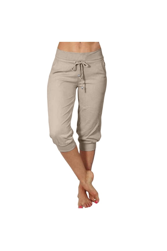 Women's Capri Pants BWASD Lightweight Solid Color Sweatpants Adjustable Summer Casual Athletic Cropped Joggers With Pockets Beige S-XXXL Gym Outdoor Lounge Daily