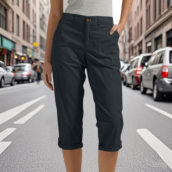 Women's Capri Pants Casual Cropped Cargo Trousers Lightweight Quick Dry Hiking Capris With Multi Pockets Elastic Waist For Outdoor Golf Summer Work