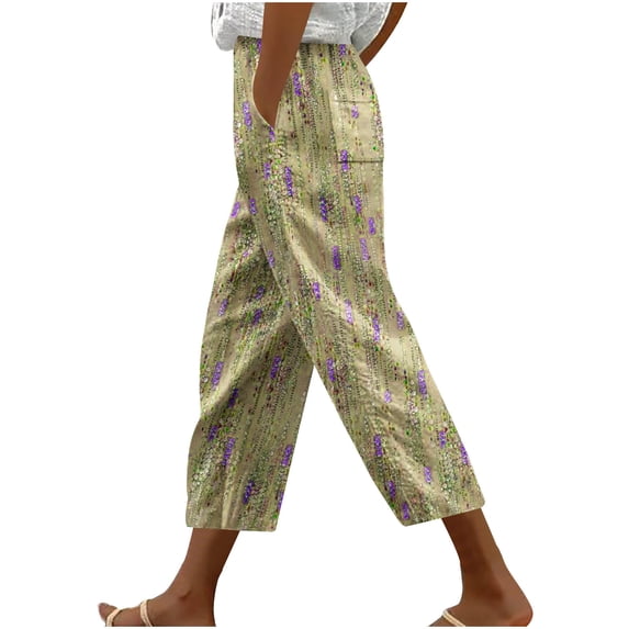 Women's Capri Pants Casual High Waist Floral Print Capris Elegant Daily Vacation Cropped Trousers