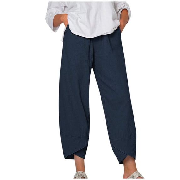 Women's Capri Pants Casual Summer Cotton Cropped Lounge Pants Trousers Plus Size High Waisted Comfy Capris with Pockets