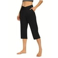 thumbnail image 1 of Women's Capri Pants Solid Elastic Waist Pocket Cropped Pants Casual Stretchy Stylish Pants for Spring Summer Women's Clothing Black S-3Xl, 1 of 8