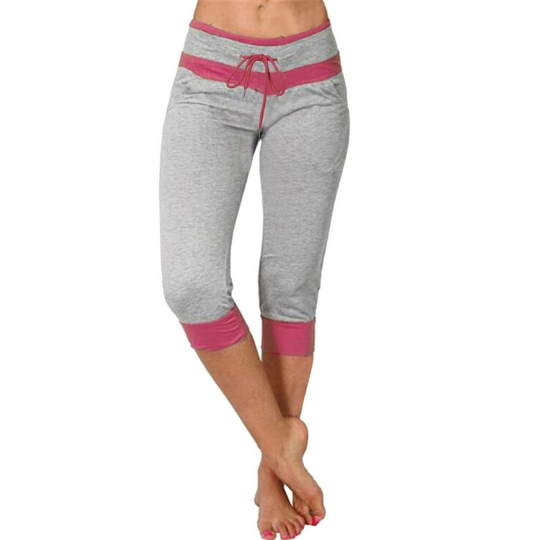 Women s Capri Pants Cotton Jersey Yoga Capris Drawstring Joggers Workout Sweatpants Loose Lounge Crop Pants Pockets Size 2XL Walmart